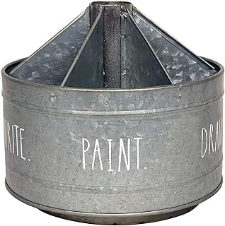 Rae Dunn Rotating Decorative Organizer – Galvanized Steel Desktop Stationary Spinner Holder - 6 Compartment Round Pen and Pencil Cup - Office, Home and Art Supplies - Rae Dunn by Designstyles