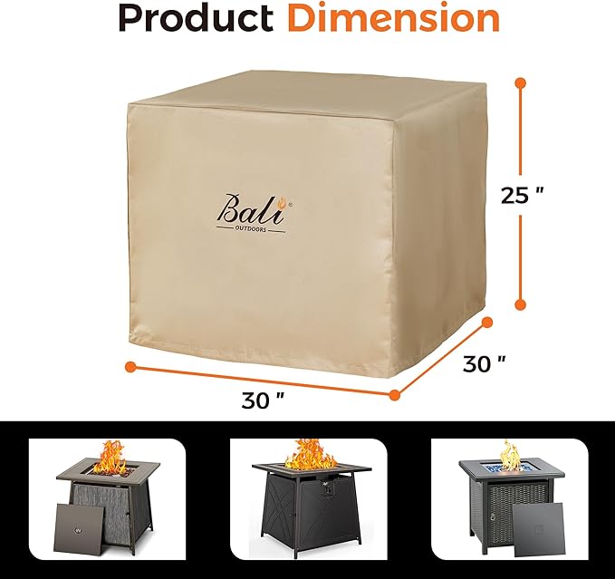 BALI OUTDOORS 30 Inch Square Patio Fire Pit Table Cover, Heavy Duty, Waterproof and Weather Resistant Oxford Fabric Cover, Brown