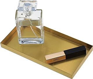 Freelove Sanding Gold Metal Vanity Tray Lettering, Perfume Organizer Jewelry Holder Makeup Dish Catchall Candle Plate Decorative for Dresser Counter Bathroom Desk Home Preppy Room Decor, 4''X8''