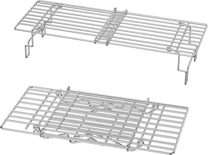 Universal Grill Rack for Gas Grill & Pellet Smoker, Adjustable Warming Rack Upper Rack with Foldable Legs, Stainless Steel Expandable 15.3–22.1 in, Fits Griddle & Smoker Grills