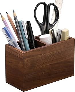 KORUA Walnut Pencil Holder (Double Slots) Wood Pen Holder for Desk
