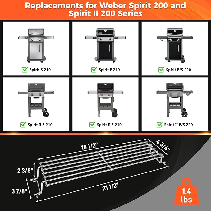 QuliMetal Stainless Steel Warming Rack for Weber Spirit 200 & Spirit II 200 Series, Compatible with E/S-210, E/S-220 (2013-2017) & GS4 Spirit II Models, Replaces Weber 67026