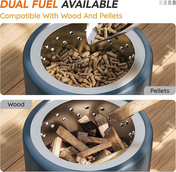 Mini Smokeless 7 Inch Tabletop Fire Pit with Pan Stand and Insulation Mat, Portable Stainless Steel Fire Pit for Camping, Patio Tabletop Firepit, Burns Wood or Pellets, Travel Bag Included, Blue