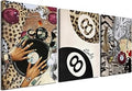 Fashion Cheetah Wall Art Set of 3 Leopard Wall Decor Pictures Lucky 8 Ball Poster Canvas Painting Prints Dark Red Cheetah Artwork for Bedroom Living Room Framed 12x16 inch