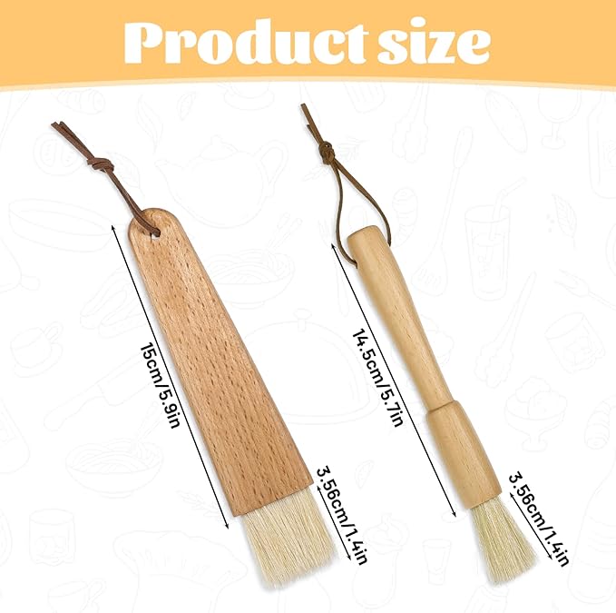2 Sets Pastry Brush with Wooden Handles Natural Bristles Butter Brush for Cooking Basting Cookings Brushes Beech Oil Basting Brushes Butter Food Brushs for Oil Cooking Bakings Egg Sauce Marinade
