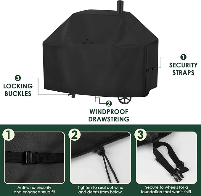 Grill Cover for Char Griller Smokin' Champ 1624, Offset Smoker 1733, Smokin' Pro CG30044223, 66inch Outdoor Grill Cover Waterproof for Charcoal Grill,Barrel Grill-66 L x 29" W x 50" H