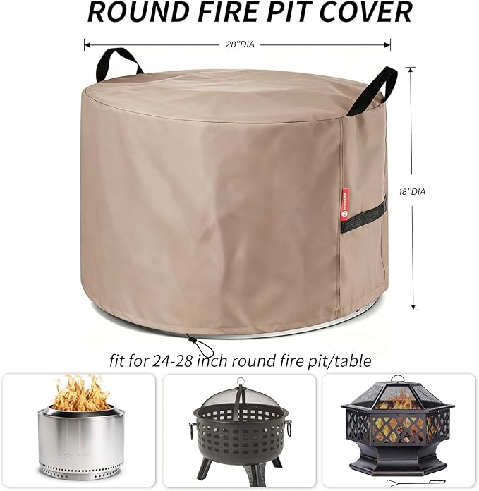 [2026 Upgraded]SheeChung Fire Pit Cover Round for Solo Stove Yukon 27",Heavy Duty 600D Waterproof Firepit Cover 28"D x 18"H,Fits for 24"-28" Smokeless Fire Bowl/Table,Outdoor Covers with Drawstring