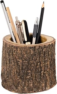 Mie Creations Rustic Wood Pencil Cup Pen Holder for Table, Vintage Antique Wooden Office Desktop Stationary Organizer, Cute Retro Desk Accessories, Farmhouse Decorative Mango Wood Log Pen Stand- 4''