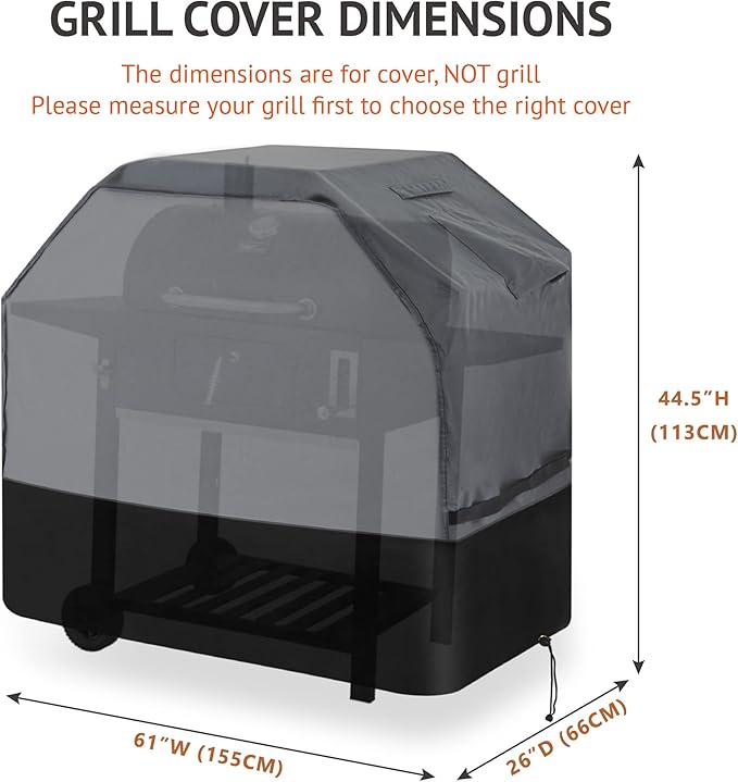 Heavy Duty Grill Cover 61 Inch, 600D Oxford Water Resistant UV & Fade Resistant BBQ Cover for Weber Char-Broil Dyna Glo Nexgrill Charcoal Gas Grill (61”W x 26”D x 45”H, Gray/Black)