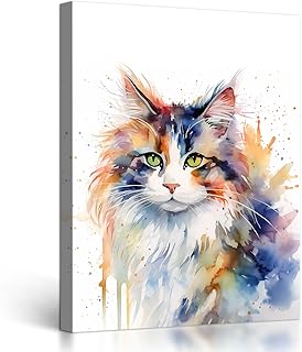 C8BUSIS Watercolor Animal Wall Art Posters for Nursery Decor Cute Cat Canvas Print Picture Modern Abstract Paintings Artworks for Boys Girls Bedroom Decoration (12"x16", Framed)