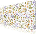 Botanical Floral Desk Pad Blotter,Large Mouse Pad 35 x 17in,PU Leather Desk Mat Writing Pad Protector, Non-Slip Waterprrof,Desktop Decor for Home Office & Gamers Women Girls (Pressed Flower Art)