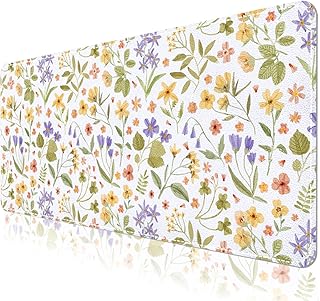 Botanical Floral Desk Pad Blotter,Large Mouse Pad 35 x 17in,PU Leather Desk Mat Writing Pad Protector, Non-Slip Waterprrof,Desktop Decor for Home Office & Gamers Women Girls (Pressed Flower Art)