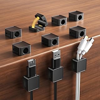 10 Pack Magnetic Cord Organizer Holder, Adjustable Cable Clips, Strong Adhesive Desk Cable Management Clips for Nightstand, Office, Car, Easy Open Design for Tidy Wire Organization