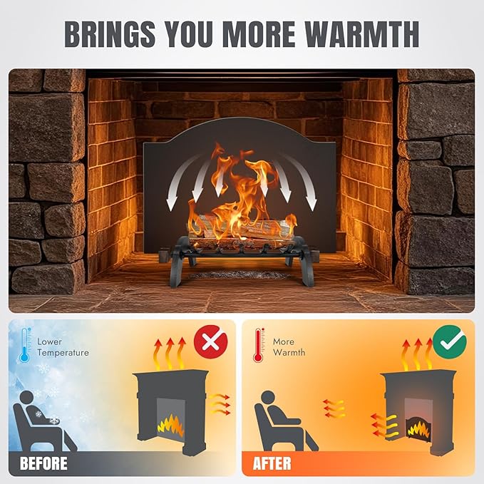 INNO STAGE 24" Fireplace Back Plates - Iron Fireback with Feet, Fireplace Wall Protection, Fireplace Heat Reflect, Black
