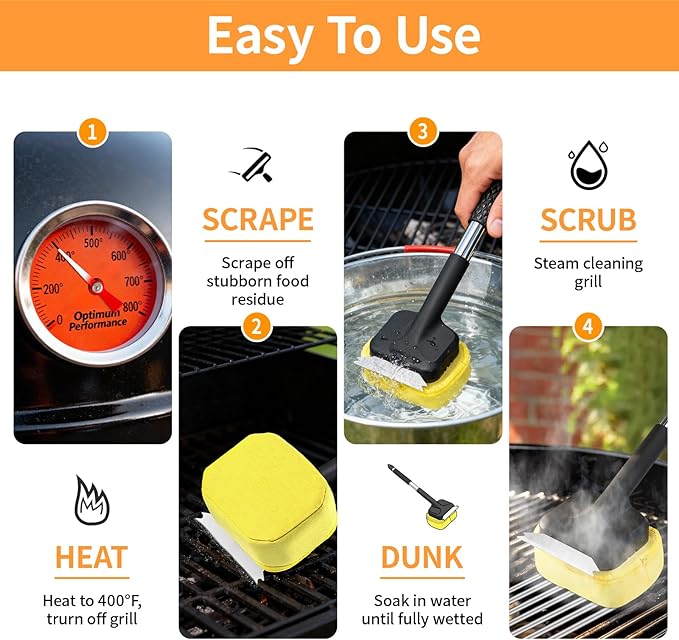 5 Pcs Bristle Free Grill Brush, Grill Cleaning Kit 20.47" Long Handle & Scraper & Replaceable Heads, Safe Grill Brush for Outdoor Grill for Any Grates Type, Grilling Gifts for Men Dad