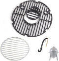 SafBbcue Round Cast Iron Grill Grate for Char-Griller AKORN Jr. Portable Kamado Charcoal Grill and Smoker Replacement Parts, Charcoal Grate for Kamado Akorn E86714 Grills Accessories, with Grid Lifter