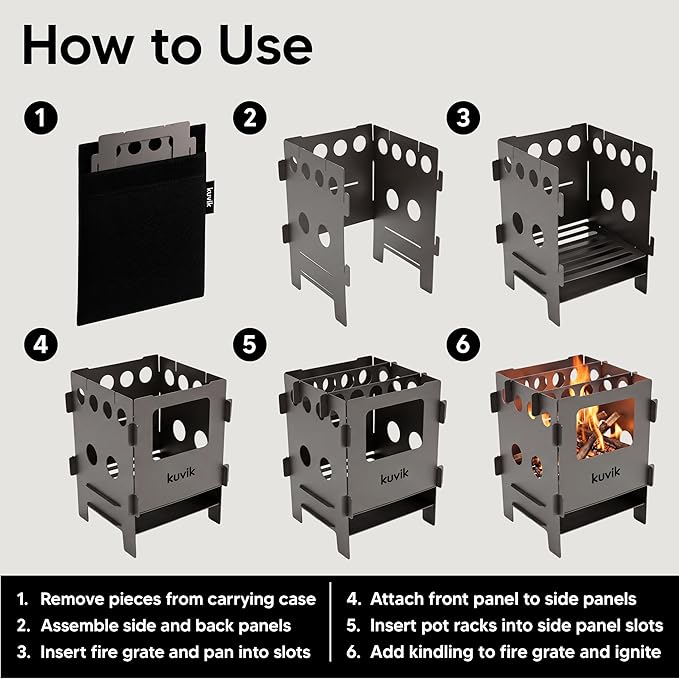 Kuvik Compact Titanium Wood Stove - Ultralight and Compact Stove for Backpacking, Camping, and Survival