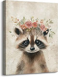 Cute Raccoon Print Wall Art Decor Retro Animal Portrait Poster Funny Raccoon with Wreath Picture Painting Farmhouse Woodland Animal Artwork for Baby Room Nursery Home Office Decoration 12x16inch