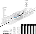 Cable Management, 25'' Cable Management Under Desk No Drill, Metal Cord Organizer with Clamp for Standing Desk, Cable Organizer for Home Office, White
