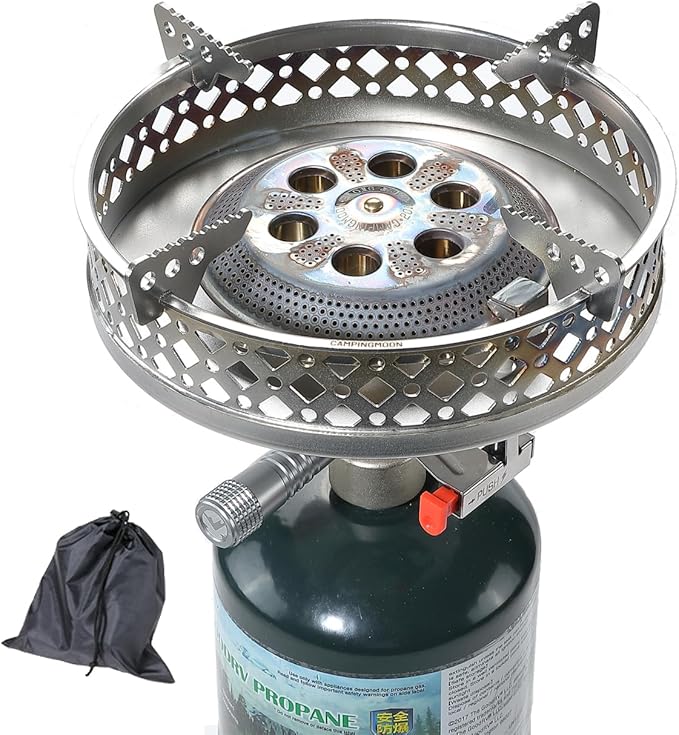 CAMPINGMOON Bottle Top Propane Camping Stove Portable High Output Single Burner w Integrated Piezo Ignition Solid Brass Regulator Precision Metal Knob Wind-Resistant Outdoor Stove PG-4/ST No Gas fuel