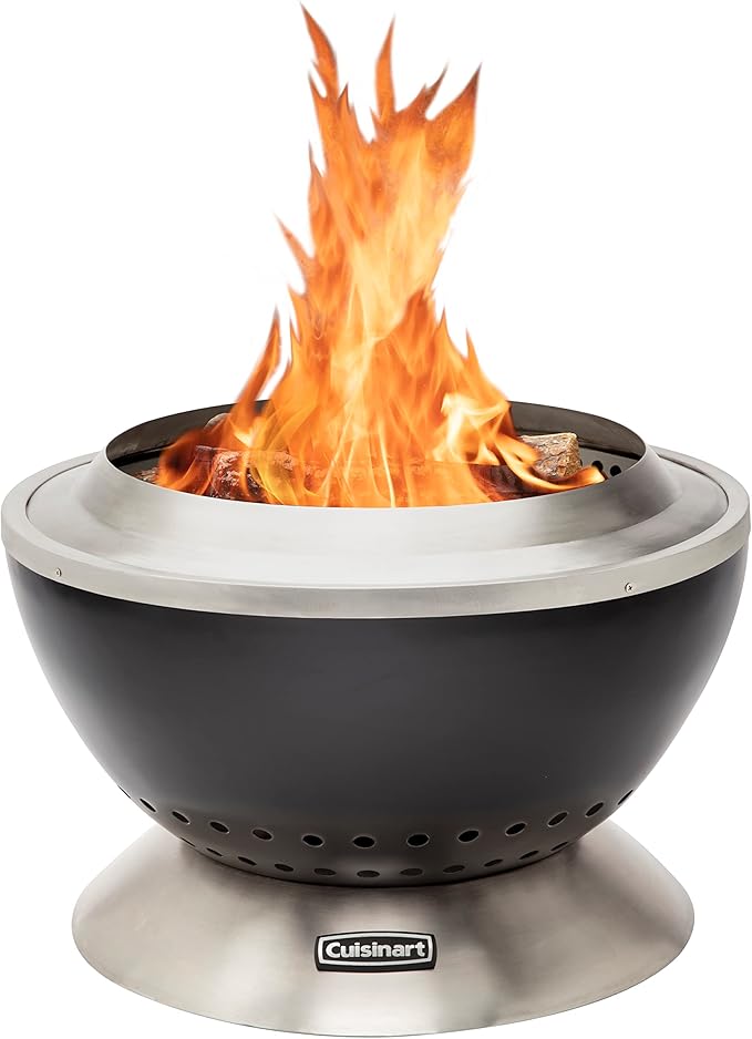 Cuisinart 24” Cleanburn Smokeless Fire Pit with Removable Base for Ash, Portable Wood Burning Outdoor Fireplace, Stainless Steel Smoke Free Outdoor Heater, Enhanced Airflow and Easy Cleanup