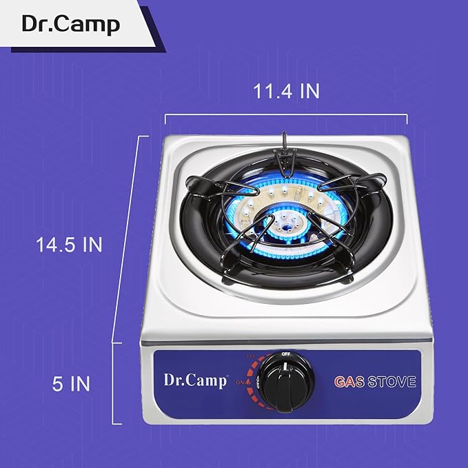 Dr.Camp 12000 BTU Single Auto Ignition Camping Garden Outdoor Camp Garden Hiking Fishing Propane Stove Cooker Griddle, Include CSA listed regulator and gas hose