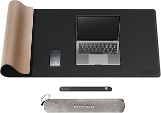 Chihein 39" x 20" 3XL Desk Mat with Cork & PU Leather (Black), Dual Sided Desk Pad, Waterproof Computer Desk Mat for Gaming, Office, Home