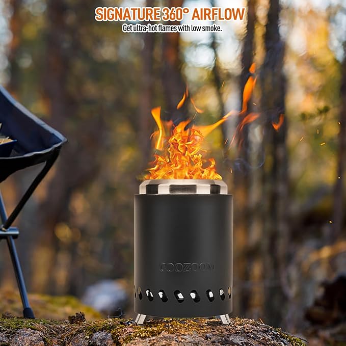 Portable Table Top Fire Pit with Stand, 5.5" Stainless Steel Mini Outdoor Low Smoke Burning Tabletop Firepit Fueled by Pellets or Wood, for Outside Camping Black