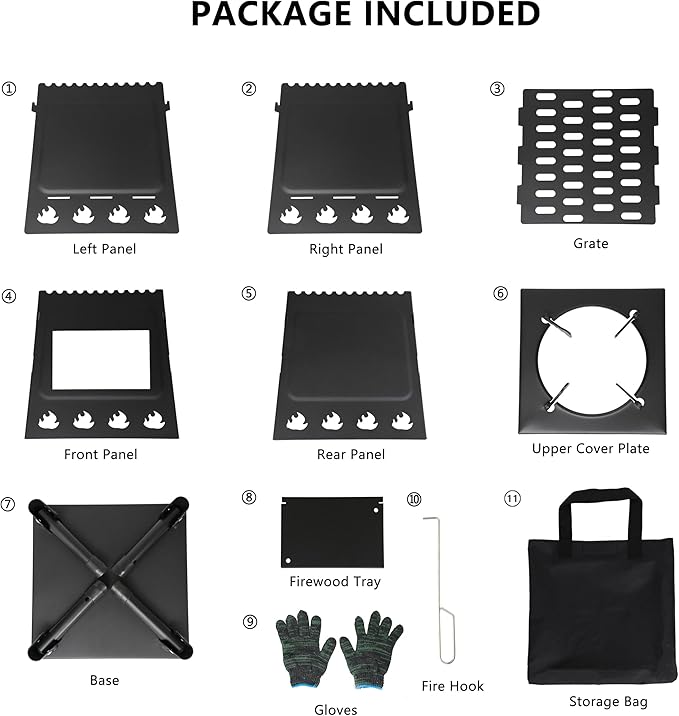Wood Burning Stove, Portable Camping Wood Stove, Backpacking Folding Tent Heater, Small Outdoor Camp Stove with Carrying Bag, for Cooking Heating Picnic hiking BBQ Travel RV