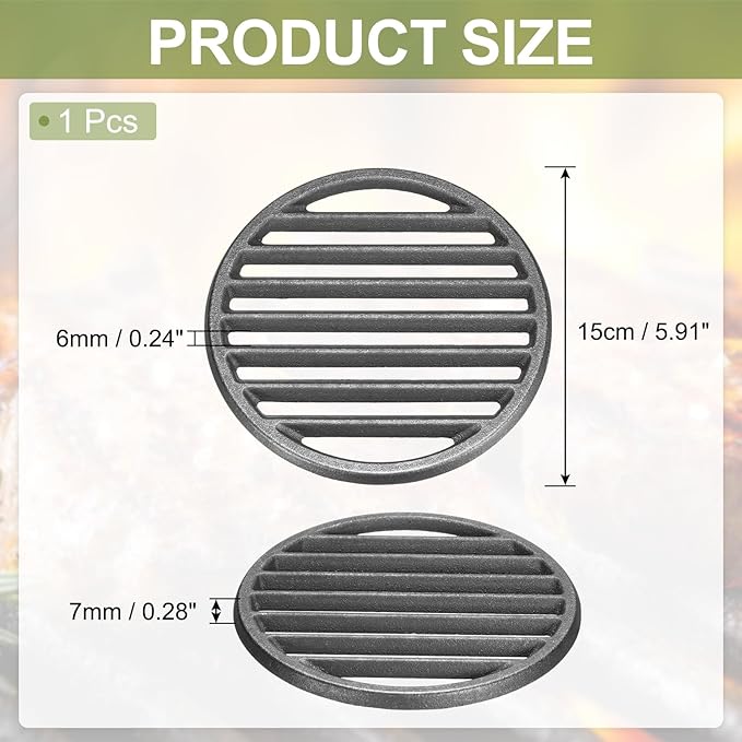 PATIKIL Cast Iron Fire Grate, 5.9" Round BBQ Grill Grate Replacement High Heat Charcoal Plate Fire Bottom Grate Grilling Accessories 6 Slots for Grilling Barbecue