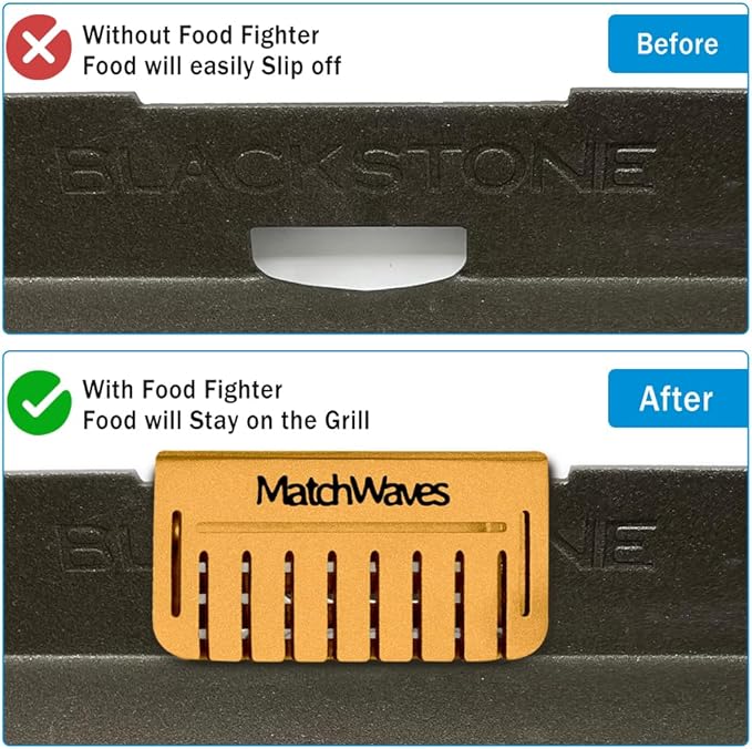 Grease Gate Blocker for Blackstone Griddle, Mesh Screen for Blocking Food from Falling into Rear Grease Catcher, Classic Movable Two-Sided Guard, Golden, 1 Pack