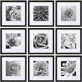 eletecpro 12x12 Picture Frames Set of 9 with Clear Acrylic Cover, Display 8x8 Photos with Mat or 12x12 Without, Classic and Sturdy Square Collage Gallery Wall Decor, Easy Wall Mount, Black