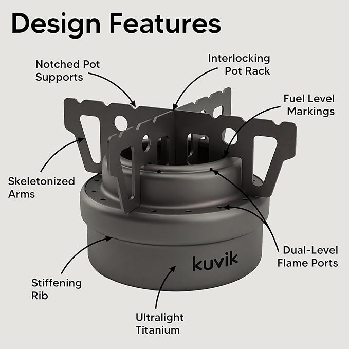 Kuvik Titanium Alcohol Stove - Ultralight and Compact Stove for Backpacking, Camping, and Survival