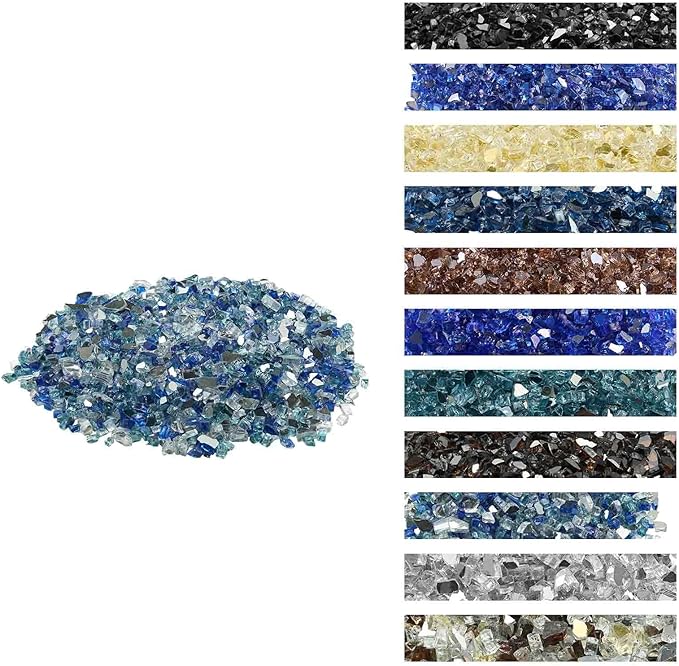 VEVOR Fire Glass, 10 lbs, Cobalt Blue + Aqua Blue + Clear, 1/2 Inch High-Temperature Resistant Reflective Glass Rocks, Smokeless Fire Pit Stones for Outdoor Table & Landscaping