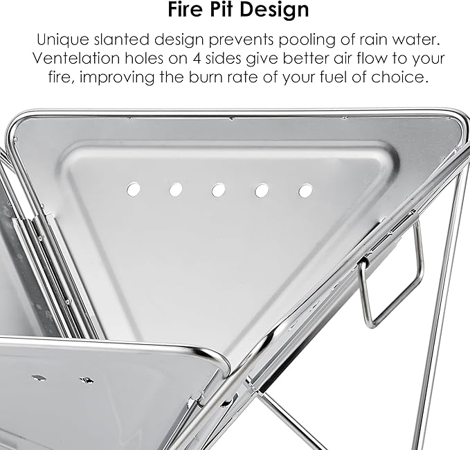 Explorer Bear 20" Stainless Steel Foldable Takibi Fire & Grill with Carrying Bag, Bridge, and Coal Bed | Portable Wood Burning Grill and Fire Pit | Perfect for Camping, Outdoors, Patios
