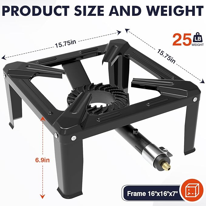 Llamaviva High Pressure Propane Stove - Heavy Duty Single Burner Outdoor Cooker with 0-20 PSI Adjustable Regulator & 4FT Hose - 16" Steel Portable Stove for Turkey Fry, Home Brewing, Camping