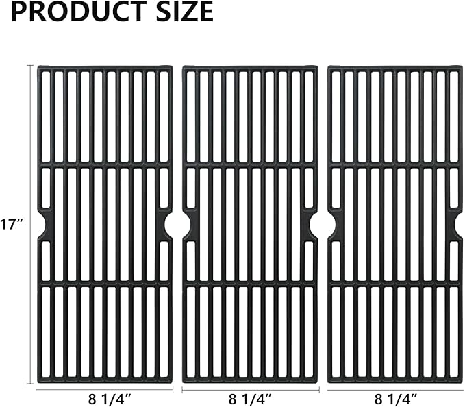 CANDANA Grill Grates for Charbroil Advantage 463344116 463250509 463340516 463343015 463240015, Cast Iron Cooking Grate for for Char-Broil Gas2Coal 463370516 G467-0002-W1, 3Pack