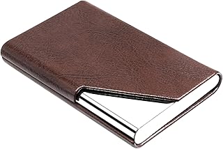 Padike Business Card Holder, Upgraded Leather Business Card Case Pocket Card Holders for Men or Women, Metal Slim Name Card Holder RFID Blocking Business Card Carrier with Magnetic Closure (Z-Coffee)