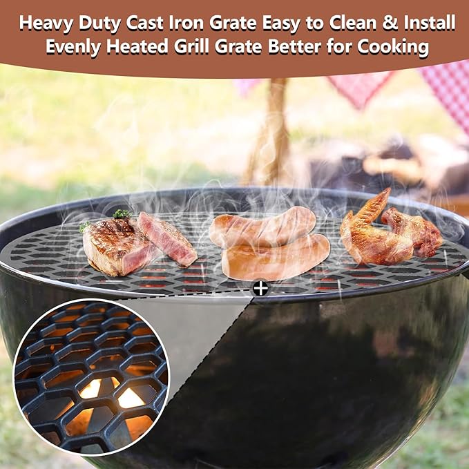 8835 Cast Iron Grill Grate for Weber 22" Kettle Grill Cooking Grate Replacement Part for 22 Inch Weber Performer, Recteq Bullseye and Premium Charcoal Grills