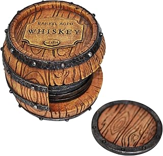 Pine Ridge Whiskey Bourbon Barrel Coaster Set - 5 Rustic Pieces for Bar Decorations for Home, Coasters for Men, Ideal Bar Coasters for Whiskey and Bourbon Drinkers, Man Cave Essentials
