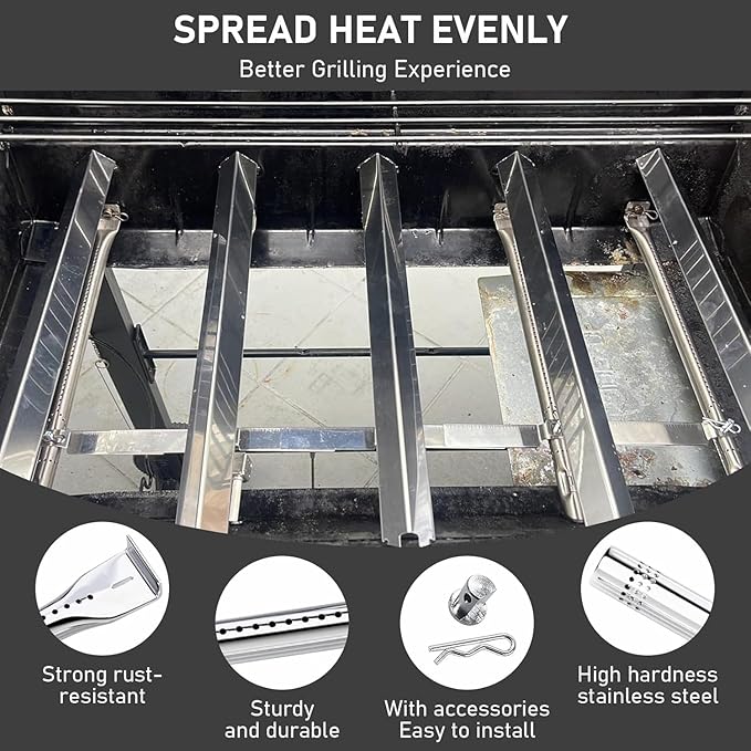 Uniflasy Grill Parts for Charbroil Performance 5 Burner 463448021 463449021 463451022 Cast Iron Grill Grates Stainless Steel Burners, Heat Plates, Igniter & Crossover Tubes