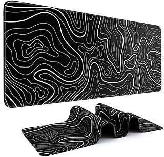 DIGSOM Mouse Pad Gaming Mousepad 31.5 x 11.8in Large Mouse Pad for Keyboard and Mouse with Anti-Slip Rubber Base, Keyboard Pad XL Mouse Mat for Home and Office（Black with White Topographic Line）