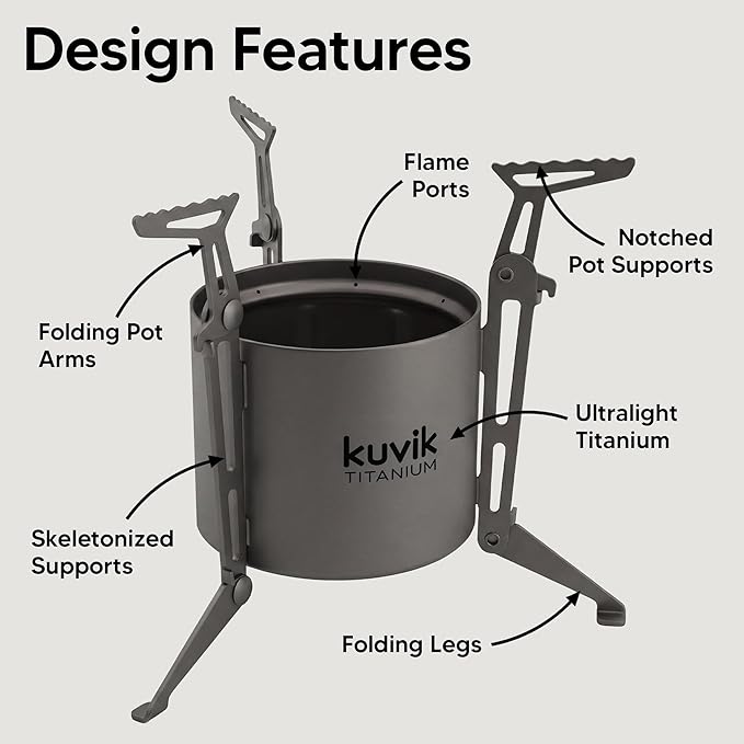 Kuvik Titanium Siphon Alcohol Stove with Folding Legs - Ultralight and Compact Stove for Backpacking, Camping, and Survival