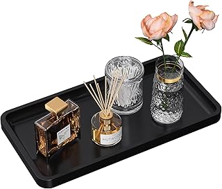 Bathroom Vanity Tray for Countertop - Bamboo Organizer Tray for Dresser Tops, Toilet, Perfume Small Decorative Tray Wood Tray for Home Decoration 11.81” L x 6.1” W x 0.79” H Black