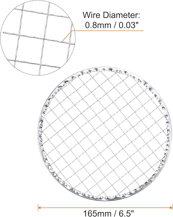 HARFINGTON 10pcs Round BBQ Grill Net 6.5" Dia Galvanized Iron Barbecue Mesh Mat for Baking Smoking Charcoal Grilling Roasting
