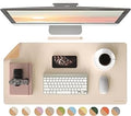 RENMTURE Desk Pad, Cork & PU Leather Desk Mat, Large Mouse pad, Non-Slip Desk Protector and Blotter, Waterproof Writing Pad, Desk Accessories and Organizers for Home Office (Apricot,32"x16")
