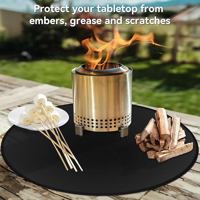 Protebox 19.5" Fire Pit Mat for Solo Stove Mesa Tabletop Fire Pit, Round Fireproof Under Grill Mat for Deck Patio Grass Outdoor Grill Accessories, Portable and Reusable, Glossy Black