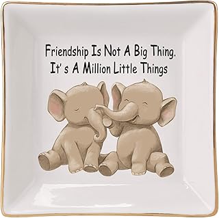HOME SMILE Elephant Ring Dish Holder Trinket Tray Friend Funny Gifts for Her Women-Friendship is Not A Big Thing It's A Million Little Things