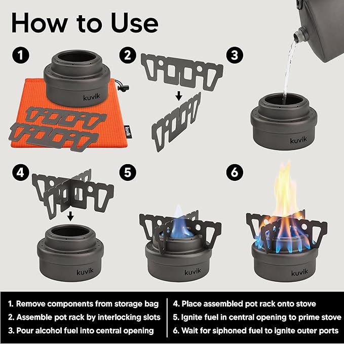 Kuvik Titanium Alcohol Stove - Ultralight and Compact Stove for Backpacking, Camping, and Survival