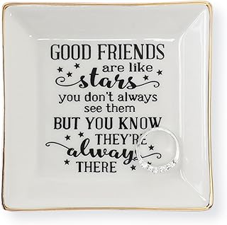 HOME SMILE Good Friends Bestie Birthday Gifts for Women Her Ring Trinket Dish Jewelry Tray-Good Friends are Like Stars - You Don't Always See Them But You Know They're Always There, Friendship Gifts